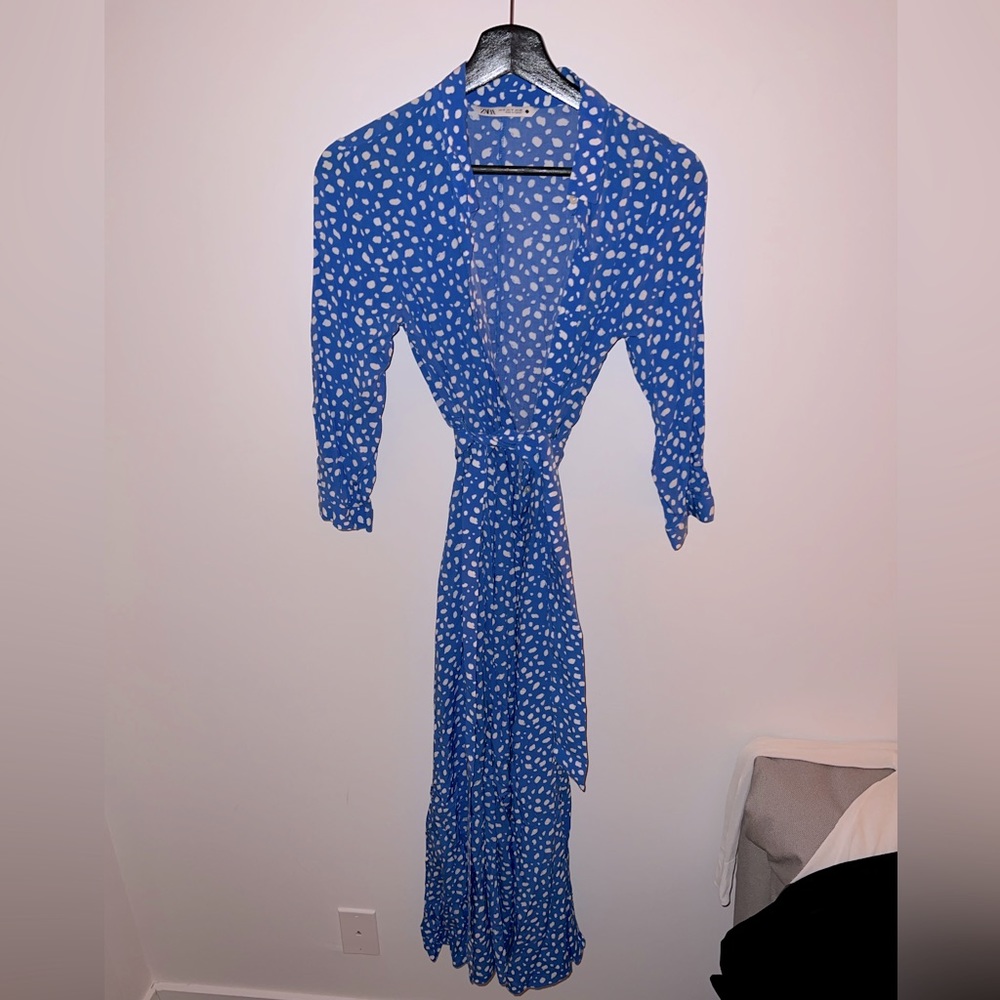 Zara Blue White Polka Dot Maxi Dress